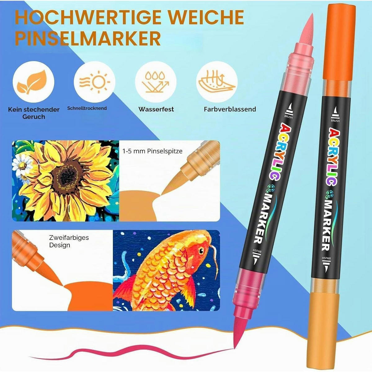 ACRYLSTIFTE Set 110 Stück Pinselspitze Wasserfest - Multicolor, Kunststoff (170/115/305cm)