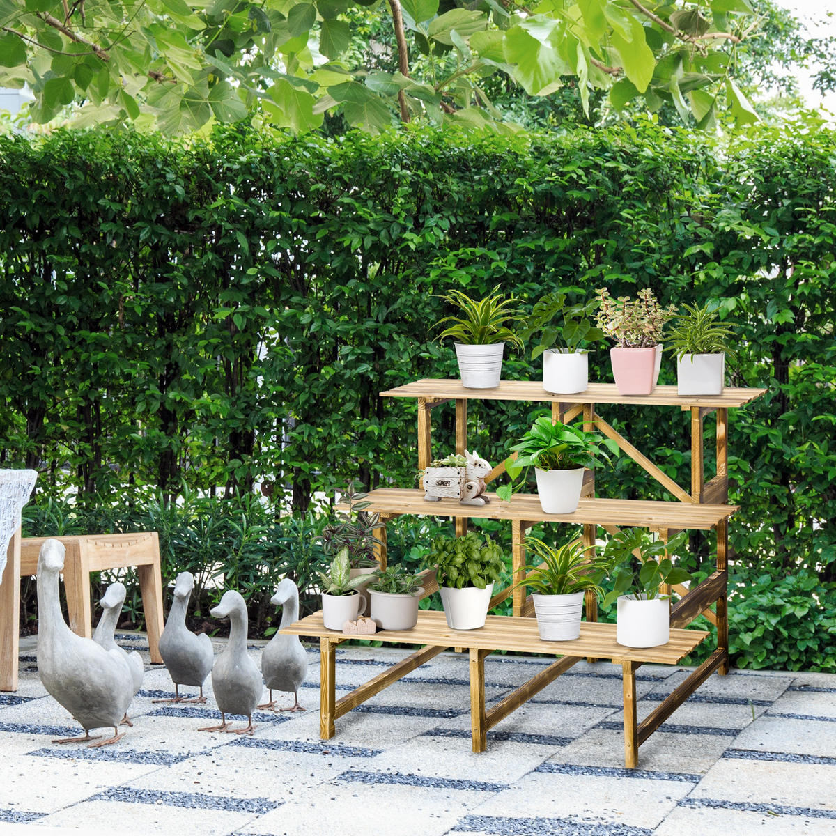 PFLANZENTREPPE Blumentreppe Pflanzregal Blumenbank Ständer 3 Stufen Tannenholz - Fichtefarben, Holz (80/78/100cm) - Outsunny