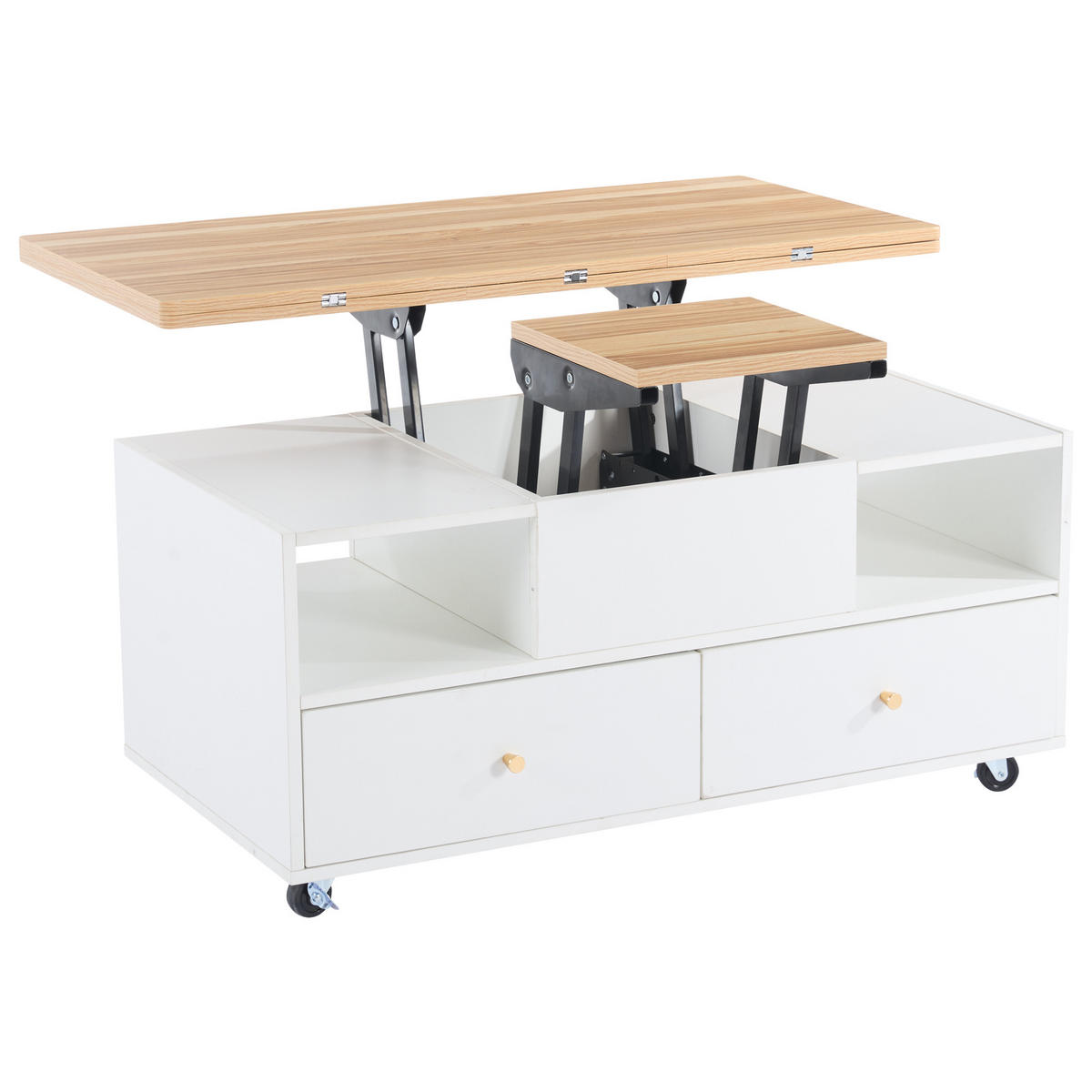 COUCHTISCH, höhenverstellbar & klappbar, 4 Schubladen, MDF mit Walnussplatte, 100/50/47,5–62 cm,Naturfarben - Naturfarben, Holzwerkstoff (100/50/47.5cm) - Redom