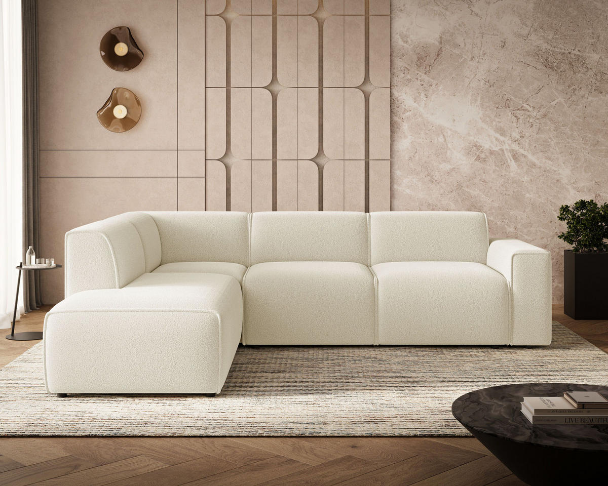 ECKSOFA Eluno Creme Links - Creme/Schwarz, Holz/Kunststoff (220/292cm) - Graingold