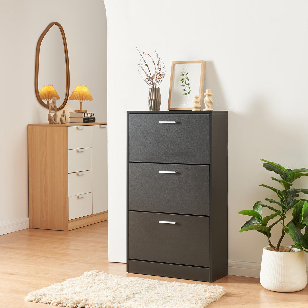 SCHUHSCHRANK Sykkylven - Schwarz, Holzwerkstoff (60/103/24cm) - [en.casa]
