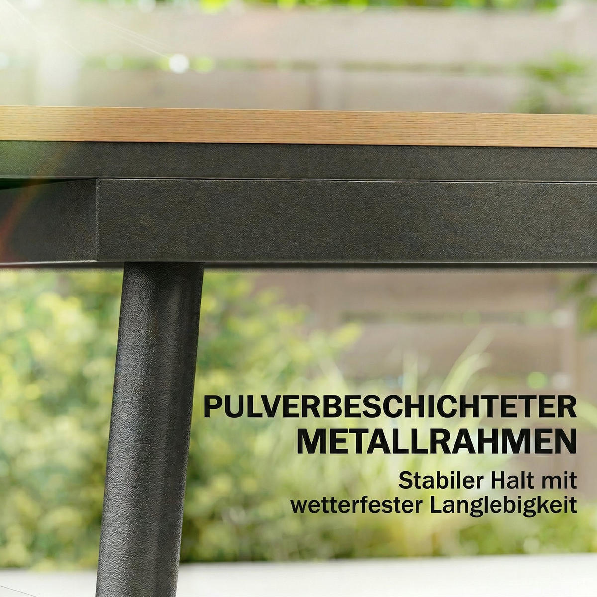 GARTENTISCH rechteckig 140/80/75 cm Teak - Schwarz/Teakfarben, Metall (140/80/75cm) - Outsunny