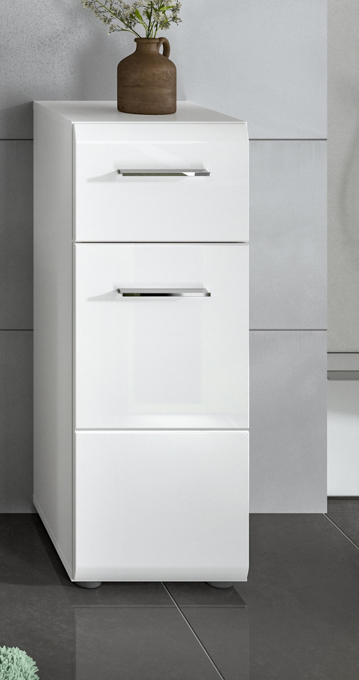 BADKOMMODE weiß Hochglanz, Badezimmer Schrank 30 x 80 cm - Weiß Hochglanz/Silberfarben, Holzwerkstoff/Kunststoff (30/80/30cm) - Inn.Furn