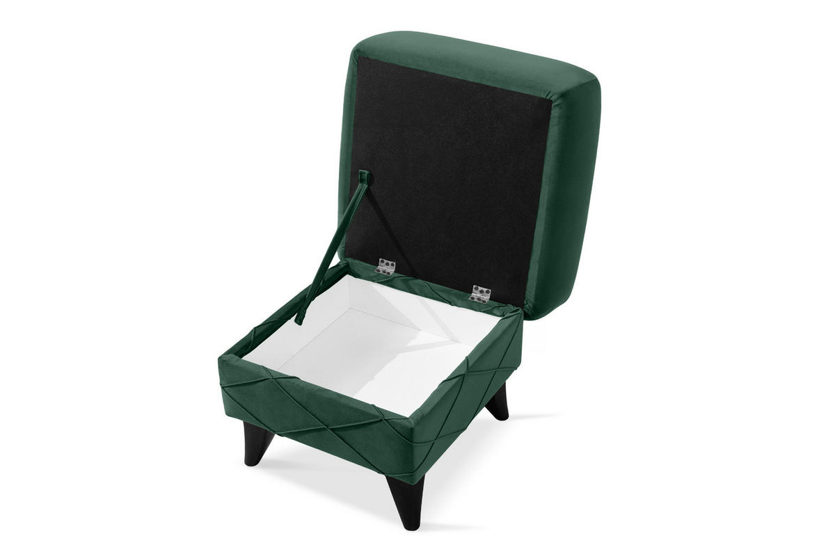 HOCKER GUSTAVO III Fußstütze, Velours, Dunkelgrün - Dunkelgrün, Holz/Holzwerkstoff (53/49/53cm) - KONSIMO®