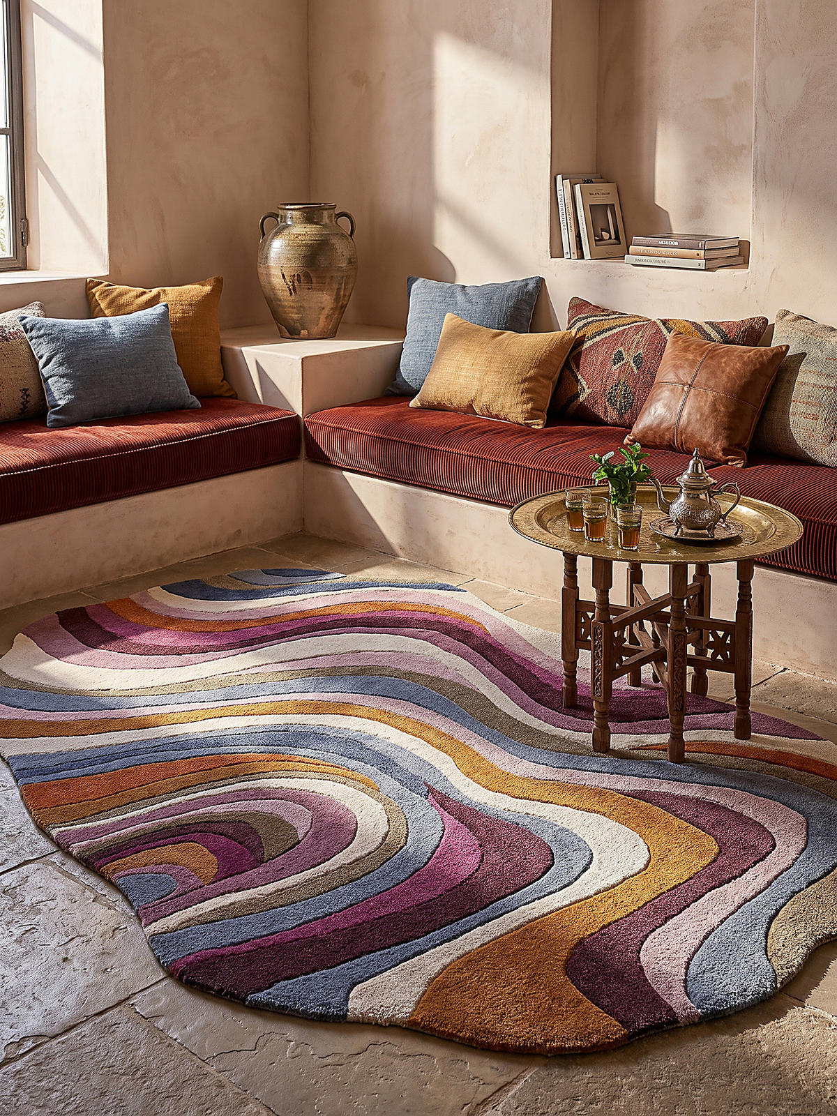 TEPPICH aus Wolle, handgetuftet, EFFRA, in Multi, Wellen-Swirl, 140 x 200 cm - Multicolor, Textil (140/200cm) - KADIMA DESIGN