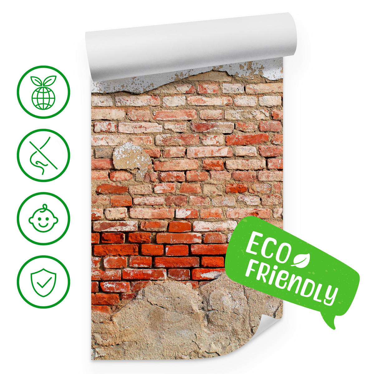 FOTOTAPETE für Wohnzimmer Alte Rissige Rote Ziegelwand Rustikal 200x140 - Beige/Rot, Papier (200/140cm) - Muralo