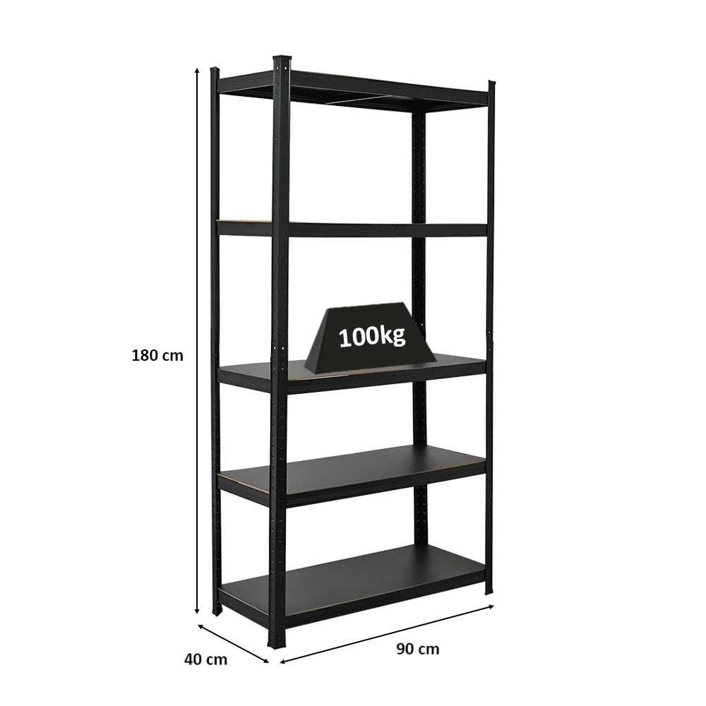 WOHNREGAL Ragnar 180x90x40 cm Fachlast 100 kg Matt Schwarz - Schwarz, Metall (90/180/40cm) - PROREGAL