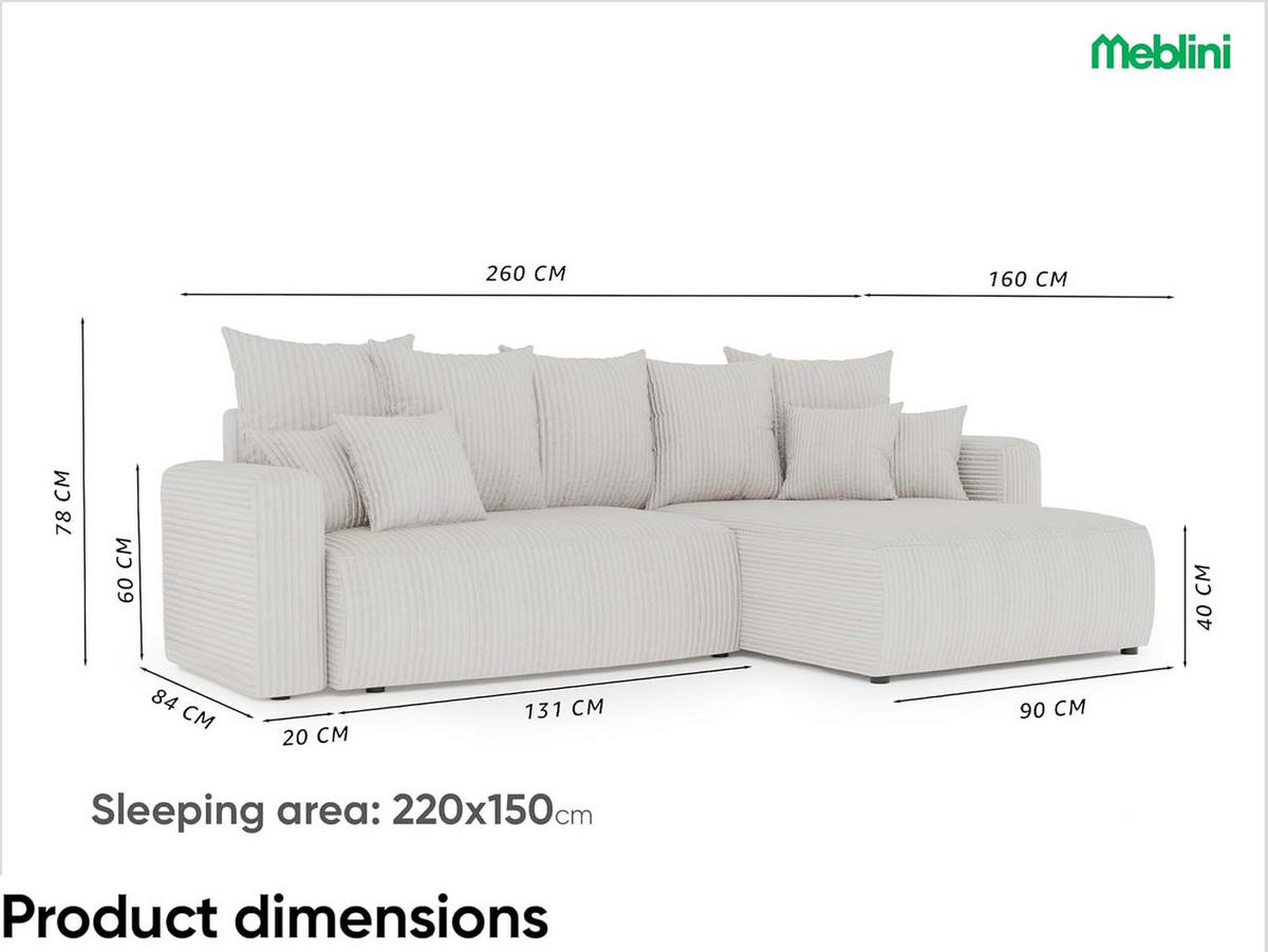 ECKSOFA BALI L - Schwarz, Holzwerkstoff (260/160cm) - Meblini