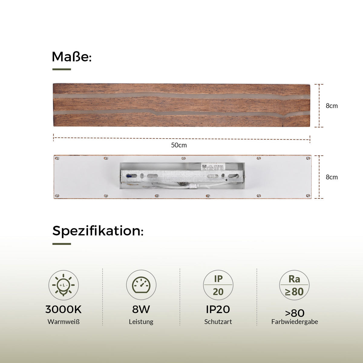 LED WANDLEUCHTE Vexmar 50/8/3 cm - Braun, Holz/Metall (8/3/50cm) - ZMH