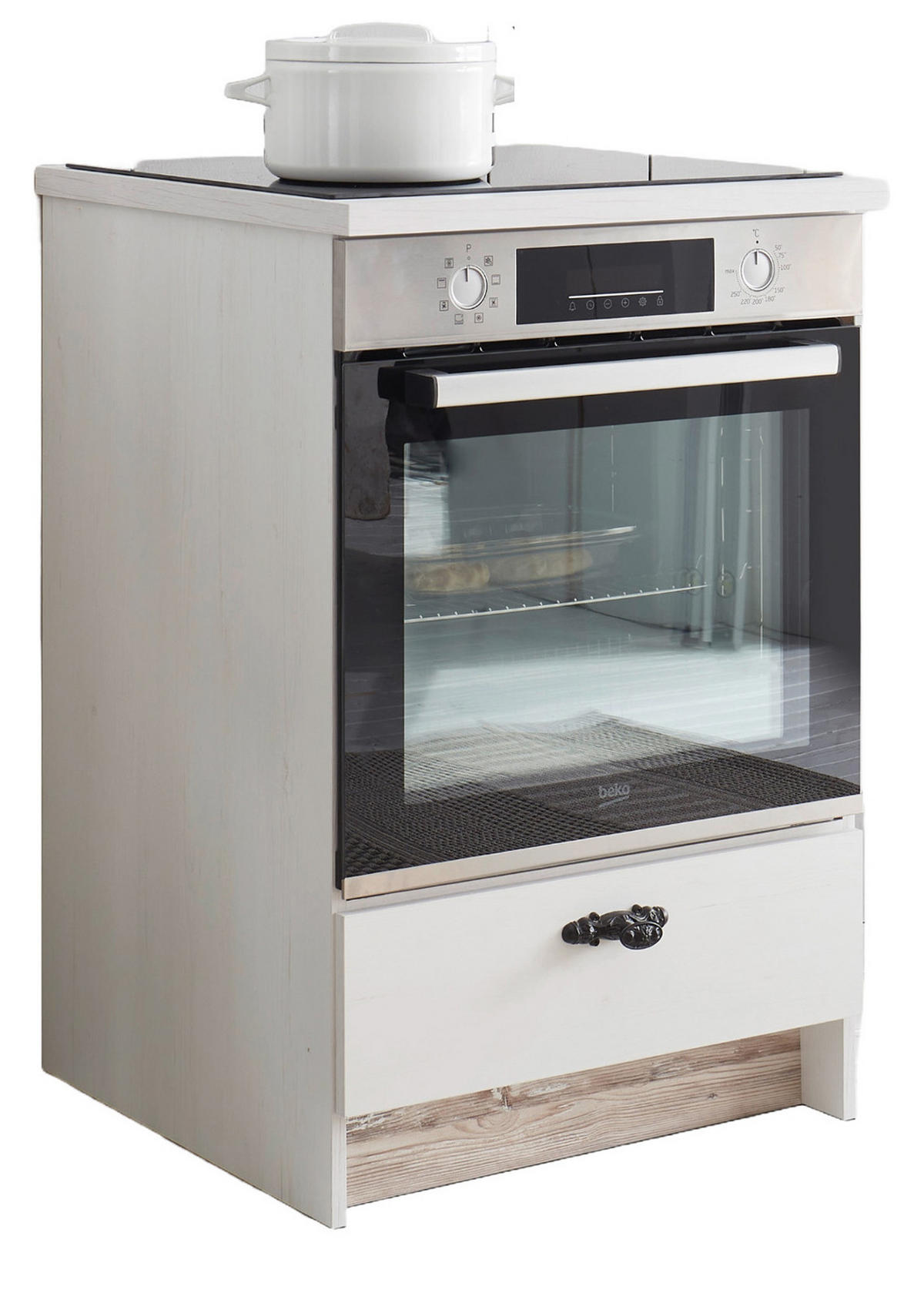 HERDUMBAUSCHRANK weiß Pinie Landhaus, Küche Unterschrank 60 cm, Soft-Close - Weiß, Holzwerkstoff (62/92/60cm) - Furn.Design