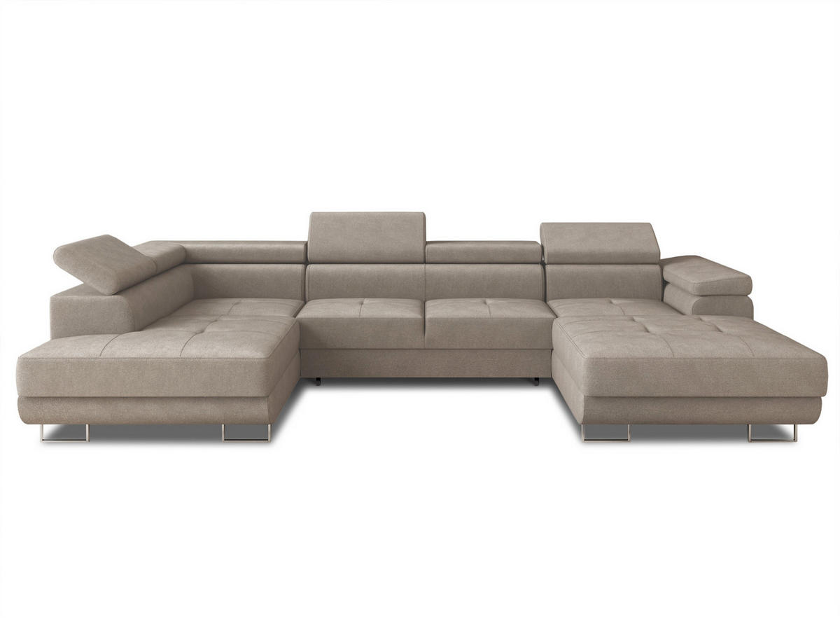 WOHNLANDSCHAFT Caris U, Seite: Rechts - Beige, Holz/Textil (348/90/205cm) - Sofnet
