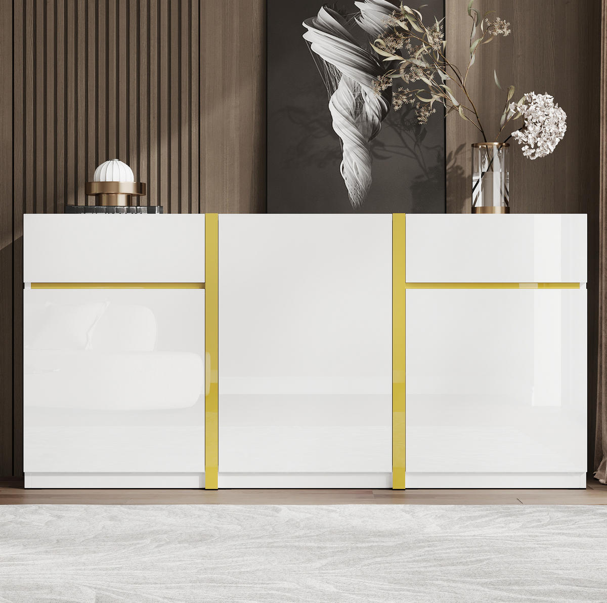 SIDEBOARD 160/40/78 cm aus MDF und Holzwerkstoff mit Hochglanzfronten Weiß - Weiß, Holzwerkstoff (160/78/40cm) - Modenvie