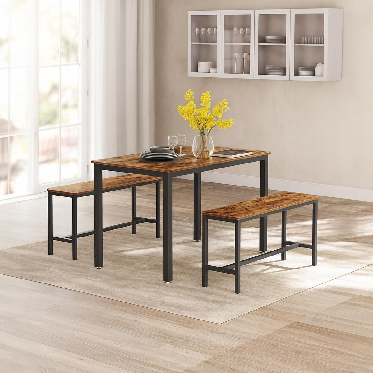 3-TLG.ESSTISCH-SET - Multicolor, Holzwerkstoff/Metall (60/110/75cm) - Relaxdays