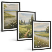 BILDER SET 3er Set - 40x60 cm Schwarzer Rahmen - Frühlingslandschaft Flusswiese - Schwarz, Kunststoff (40/60cm) - TULUP