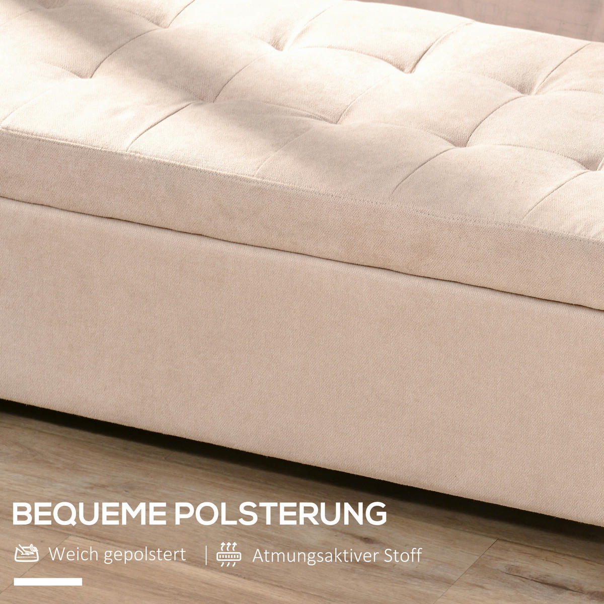 SITZBANK, Polsterbank mit Stauraum, Bettbank mit Deckel, Leinenoptik, Beige - Beige, Kunststoff (49/41.5/125cm) - HOMCOM