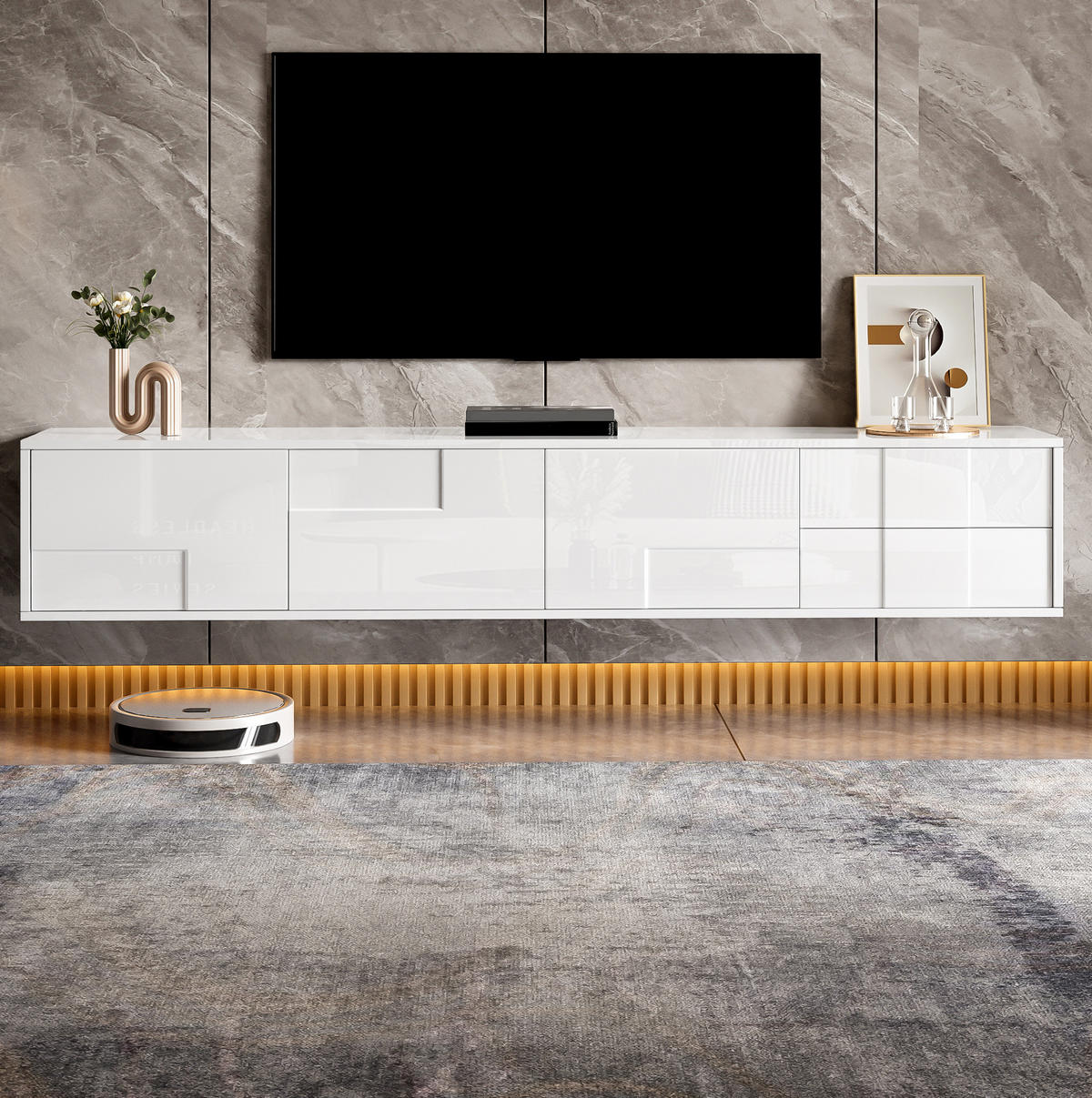 TV-LOWBOARD 170/30/30,5 cm Weiß aus MDF und Spanplatte mit Hochglanz-Optik - Weiß, Holzwerkstoff (30/30.5/170cm) - OKWISH