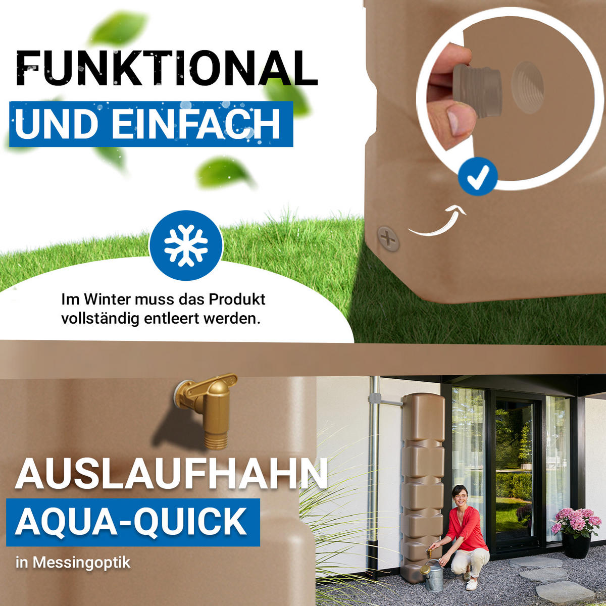 WANDTANK Komplett-Set 300 L, taupe inkl. Kunststoff-Auslaufhahn und Fallrohranschluss - Beige, Kunststoff (42/210/40cm) - 4rain