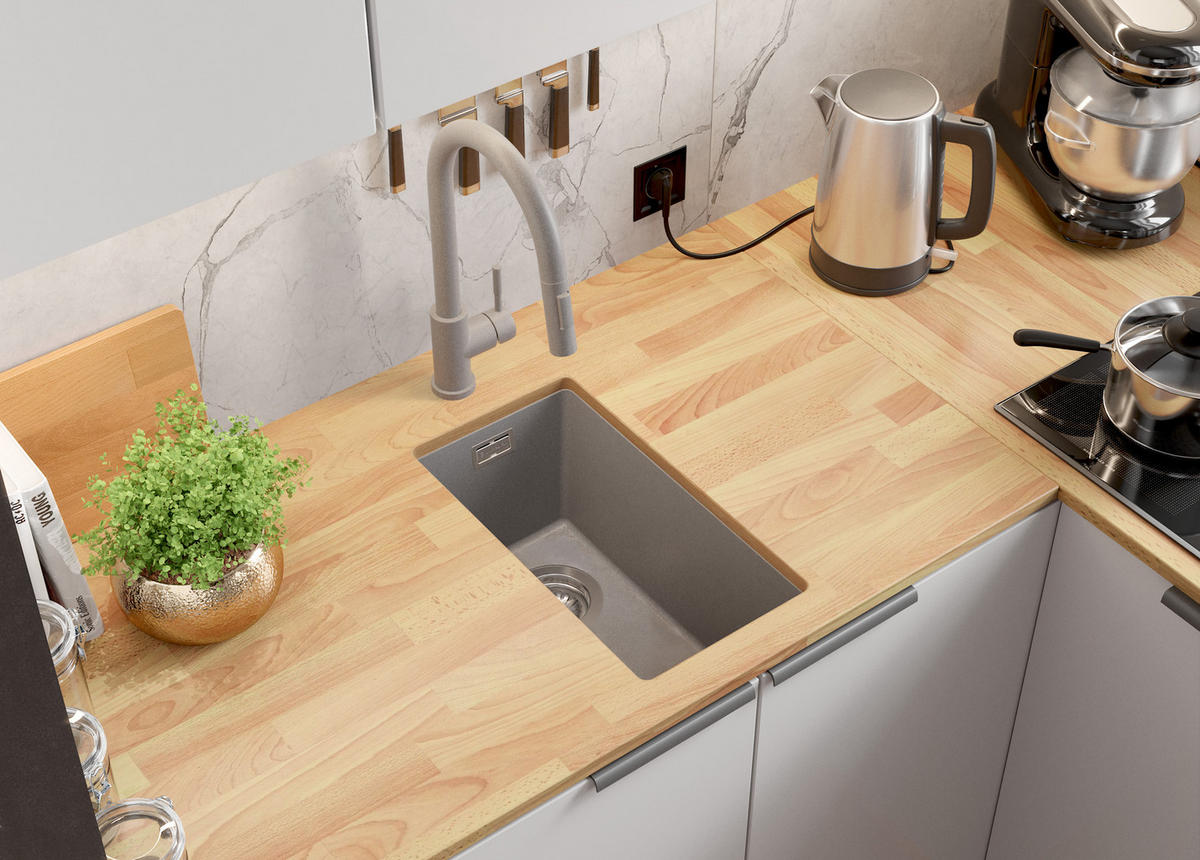 UNTERBAUSPÜLE GRANIT London, 2-er set Grau 26/47 cm 1 Becken + Ablauf-Set ab 30er Unterschrank - Chromfarben/Grau, Kunststoff (26/20/47cm) - Primagran