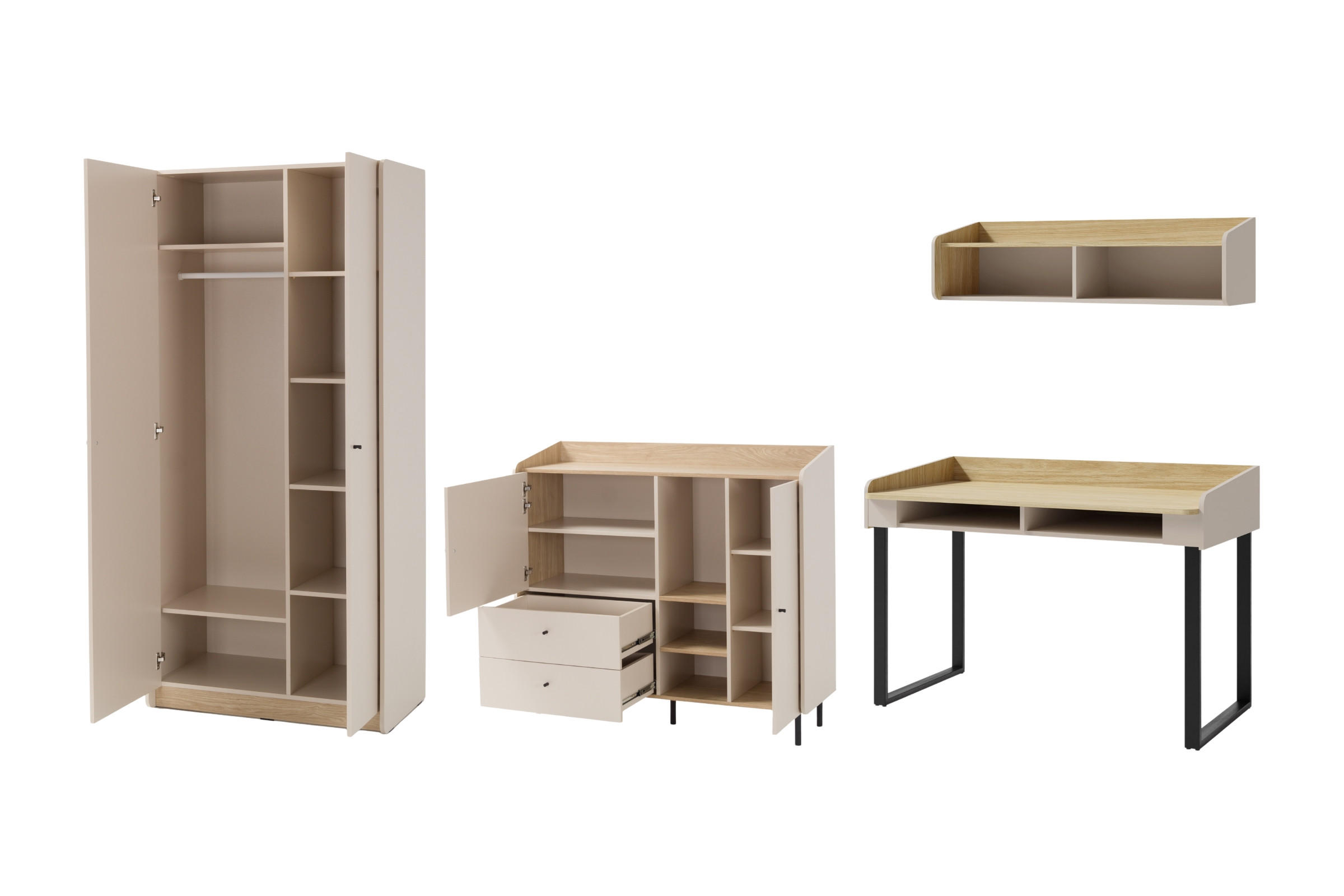 JUGENDZIMMER ALBI B 3-teilig in Sandbeige / Geölte Eiche - Eichefarben/Beige, Holzwerkstoff (340/195/65cm) - Deine Möbel 24