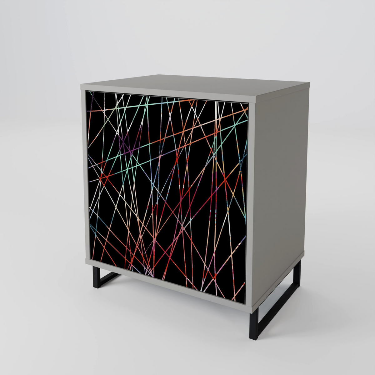 SIDEBOARD LUMINOUS SNARE, Grau, 57,5x42x75,5 cm, Goldfarbene Metallfüße - Goldfarben/Multicolor, Holzwerkstoff/Metall (57.5/75.5/42cm) - SpaceRebels