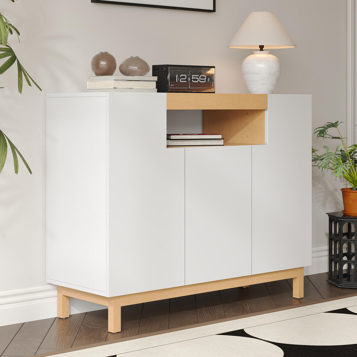 SIDEBOARD 3 Türen Wohnzimmer Esszimmer - Weiß, Holzwerkstoff (120.5/96/42cm) - Fortuna Lai