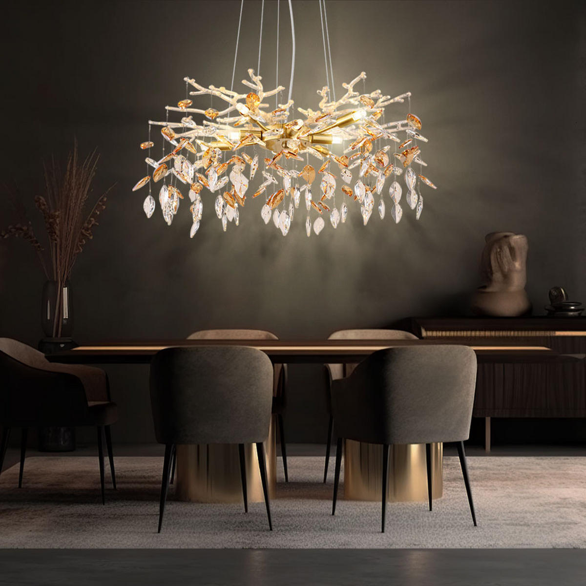 HÄNGELEUCHTE Glas Kristalle amber/goldfarben Ø61x120 cm - Goldfarben, Glas/Metall (61/61/120cm) - Globo Lighting