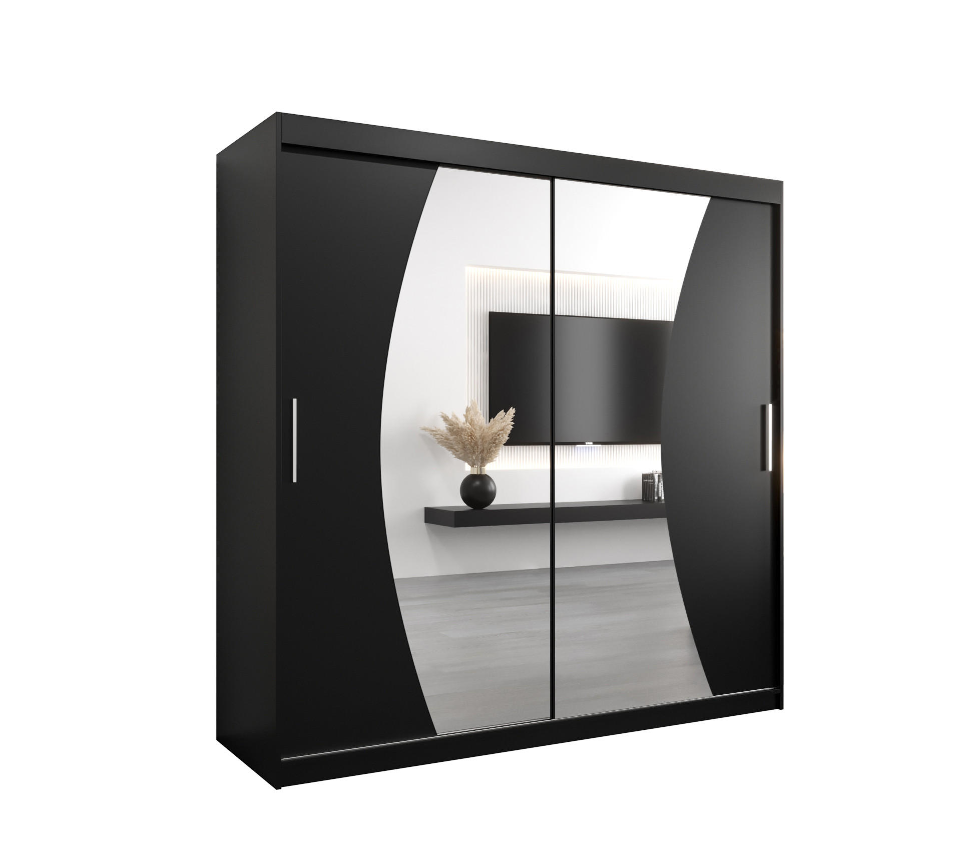 Abiks Möbel Schwebetürenschrank Schwarz, Schwarz 200x200x62 cm