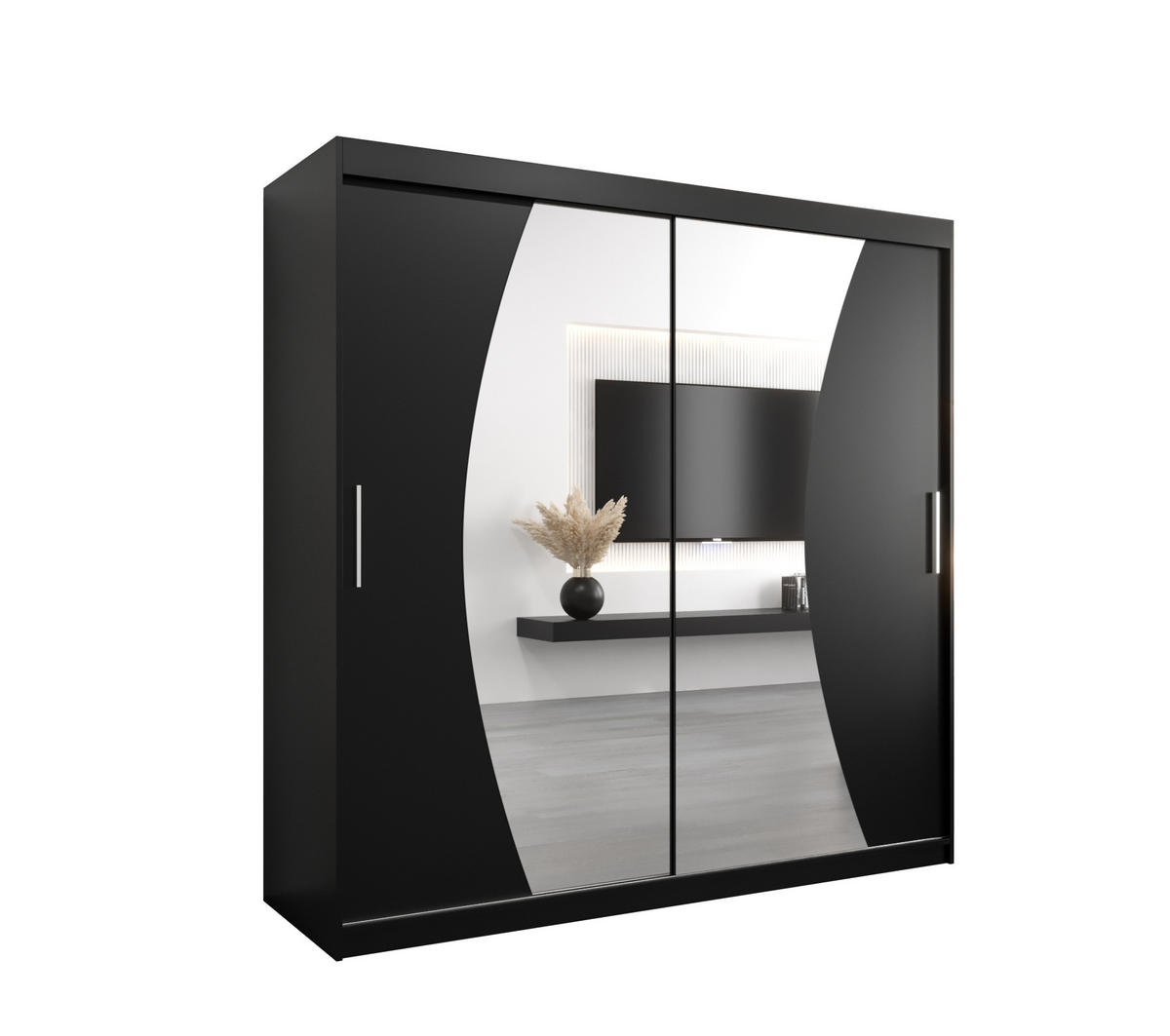 SCHWEBETÜRENSCHRANK 200/200/62 2-türig - Silberfarben/Schwarz, Holz/Kunststoff (200/200/62cm) - MÖBEL KRYSPOL