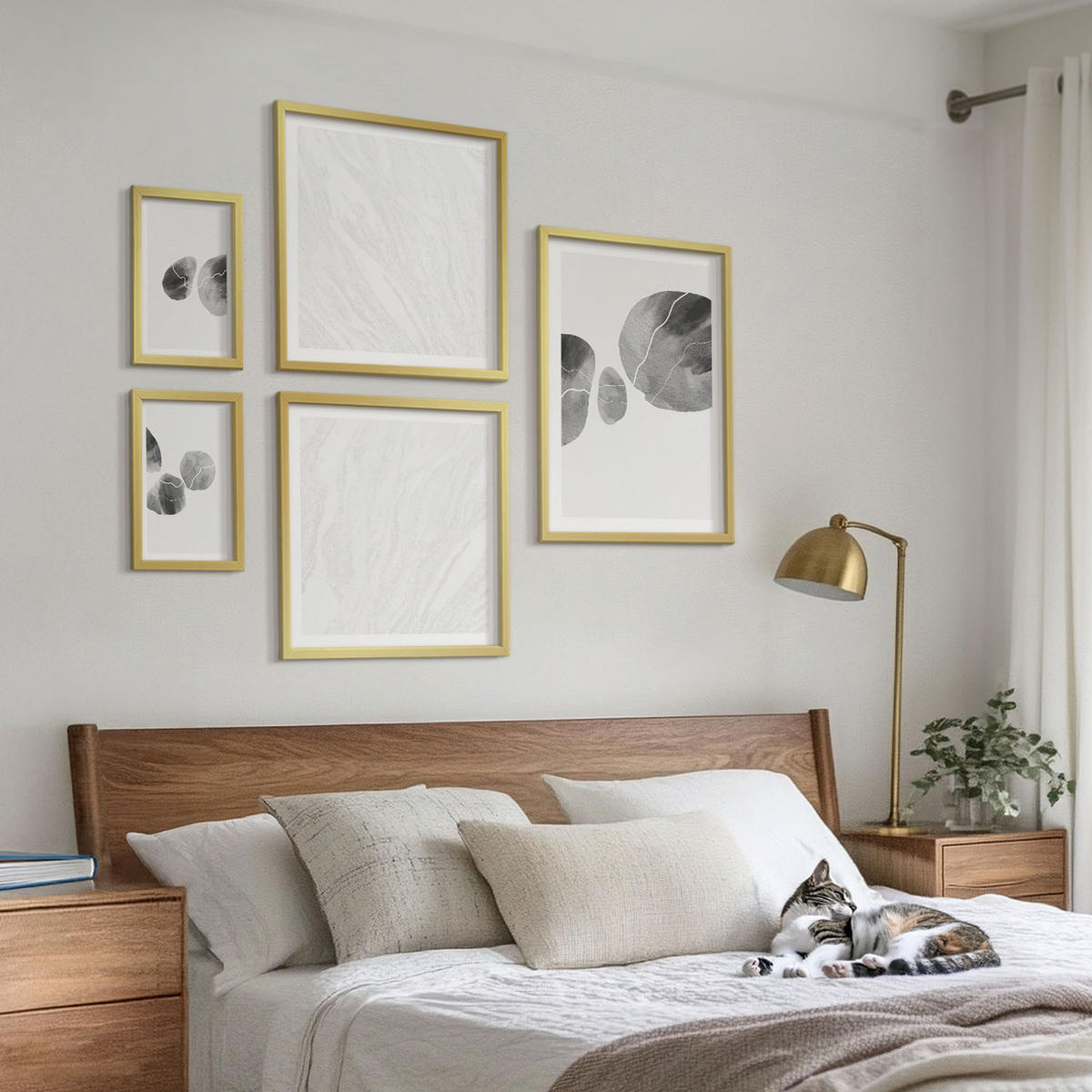 BILDER SET 5er Set - 50x50 cm & 20x30 cm & 40x60 cm Goldrahmen - Abstrakte Kunst, Farbspritzer - Goldfarben, Kunststoff (40/60cm) - TULUP