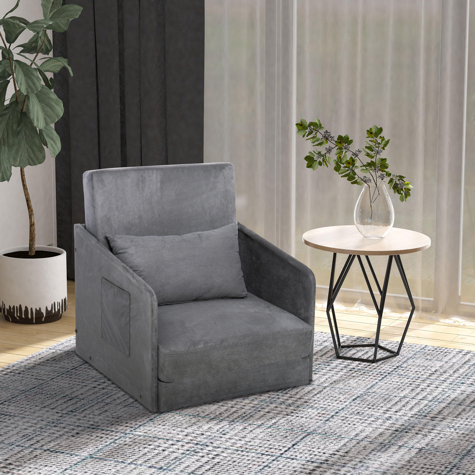 SCHLAFSESSEL Wildlederimitat Metall Grau - Grau, Kunststoff (76/77/70cm) - HOMCOM