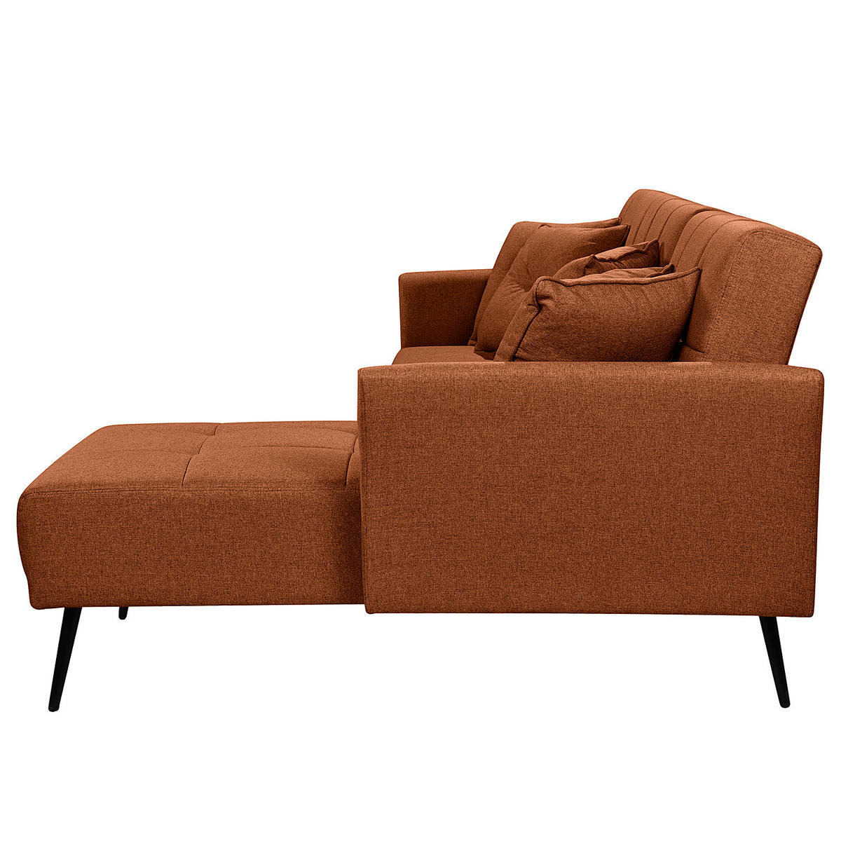 ECKSOFA mit Schlaffunktion - Flachgewebe - Rostfarben/Schwarz, Textil/Metall (250/144cm) - home24