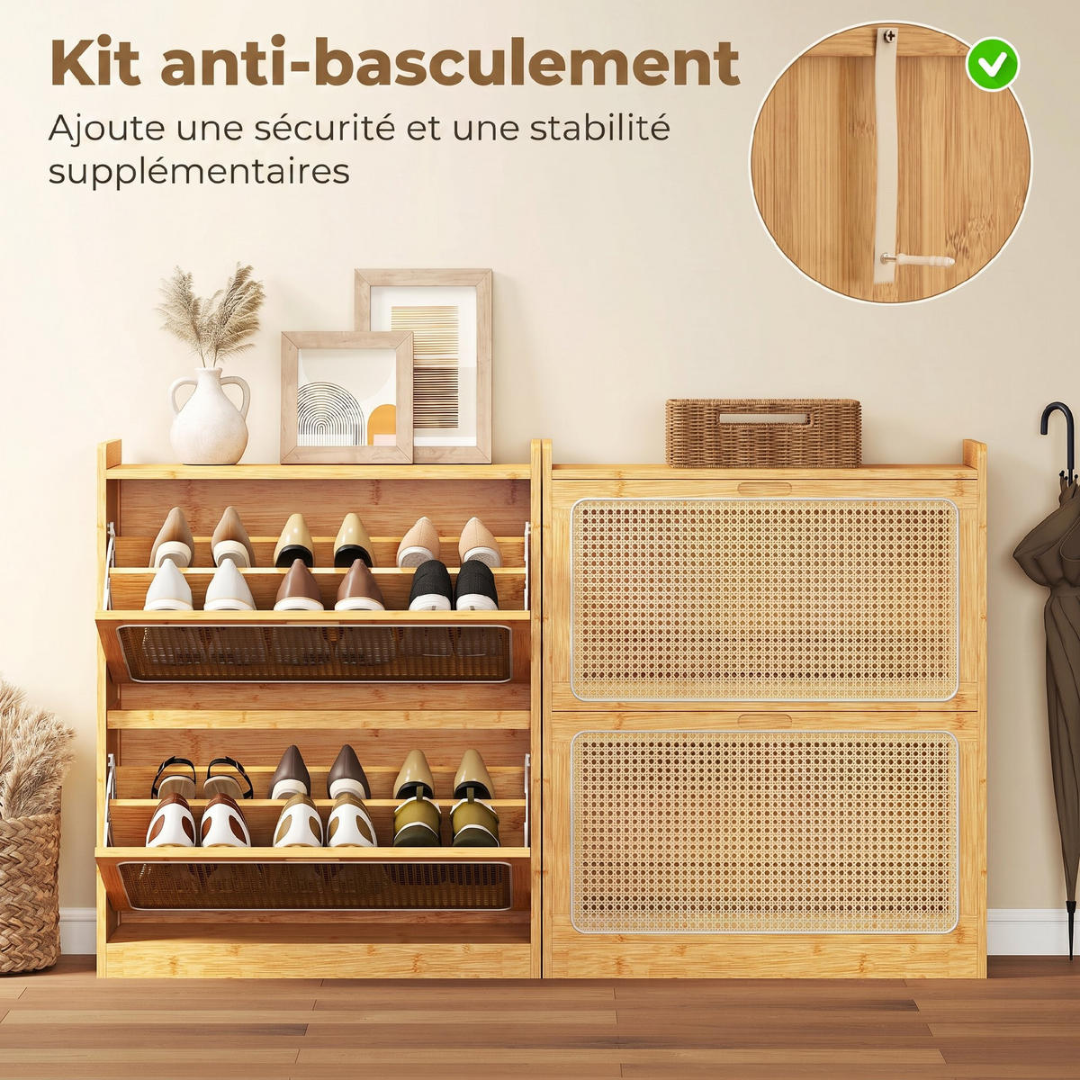 SCHUHKIPPER DE-15102 2 Klapp-Schubladen, für 14 Paar Schuhe Naturholz - Naturfarben, Holzwerkstoff (69/83/29cm) - ComfortXL