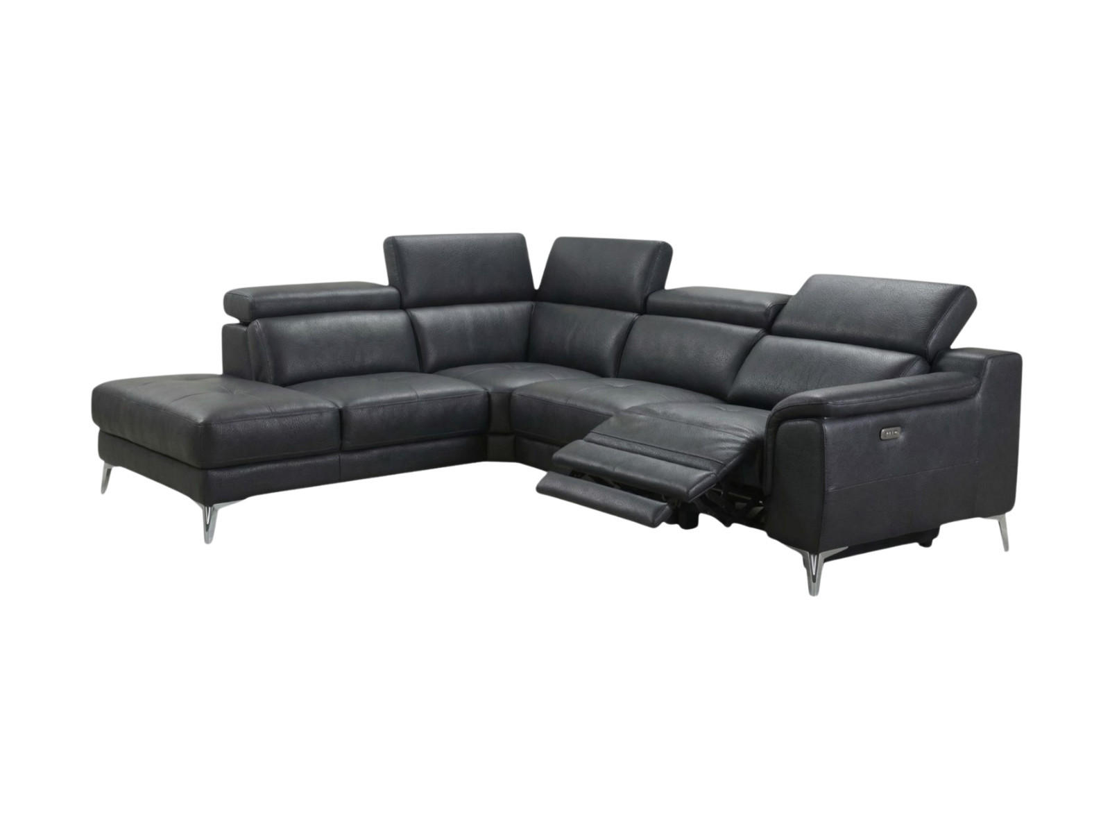 ECKSOFA Jardin Echtleder mit 1 x Relaxfunktion Schwarz - Schwarz, Leder/Metall (230/266cm)