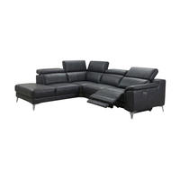 ECKSOFA Jardin Echtleder mit 1 x Relaxfunktion Schwarz - Schwarz, Leder/Metall (230/266cm)