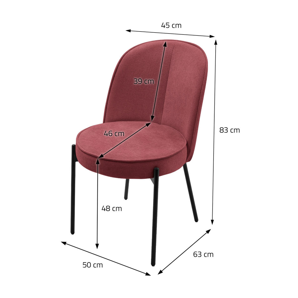 ESSZIMMERSTUHL 4er Set Rot aus Polyester - Rot/Schwarz, Textil/Metall (50/83/63cm) - ML-DESIGN