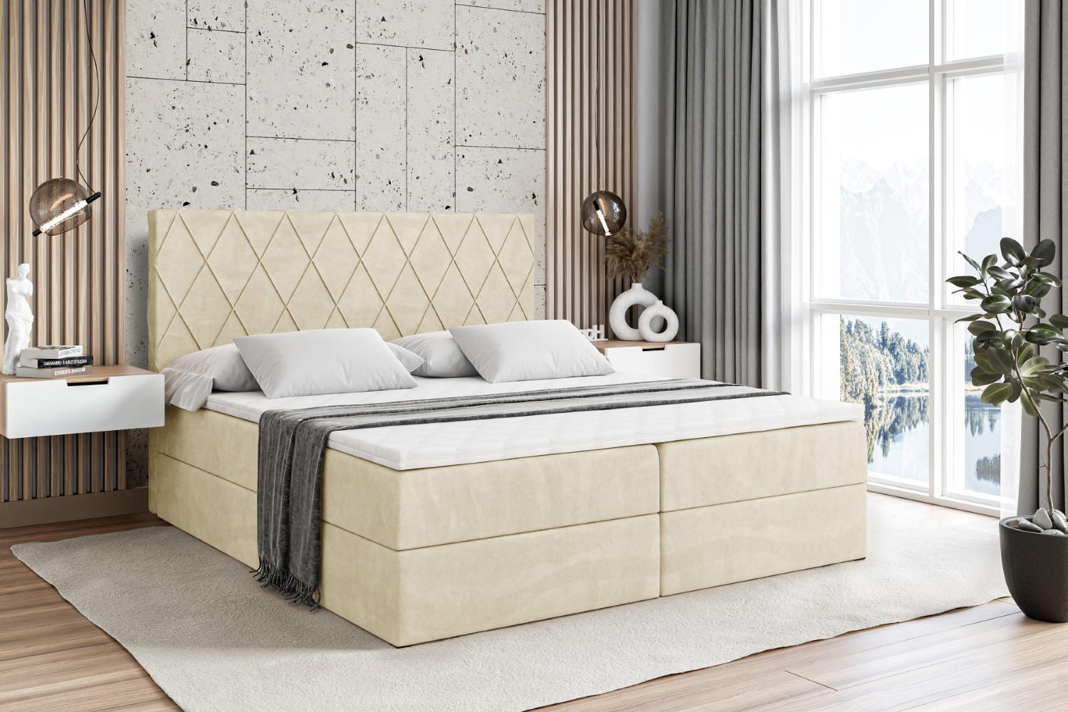 Thumbnail - Altdecor Boxbett, Beige, Holzwerkstoff, Höhe ca. 20 cm, 200x200 cm, Schlafzimmer, Betten, Boxspringbetten