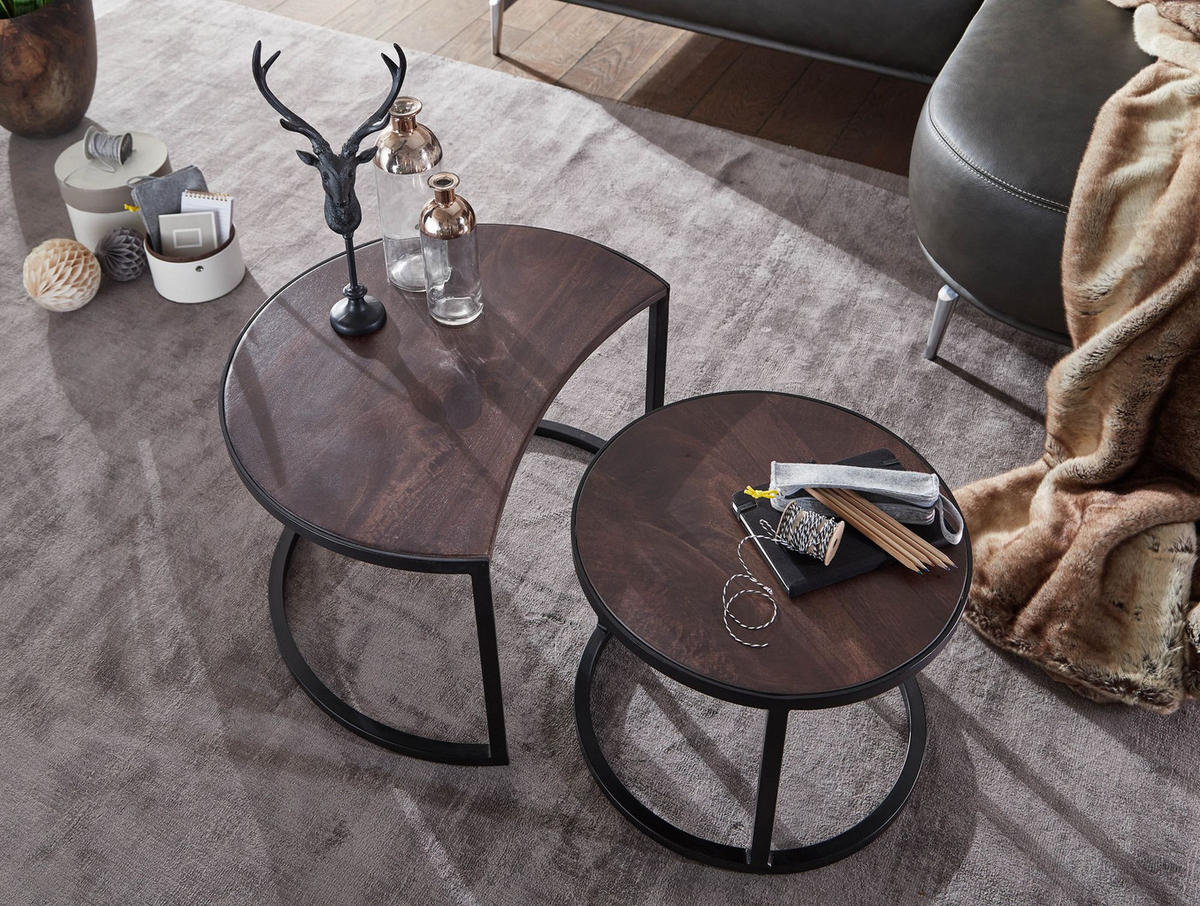 COUCHTISCH 2er Set Holz Metall Industrial Handgefertigt ESINO, Braun 60x41x41 cm - Schwarz/Braun, Holz/Metall (41/60/41cm) - KADIMA DESIGN
