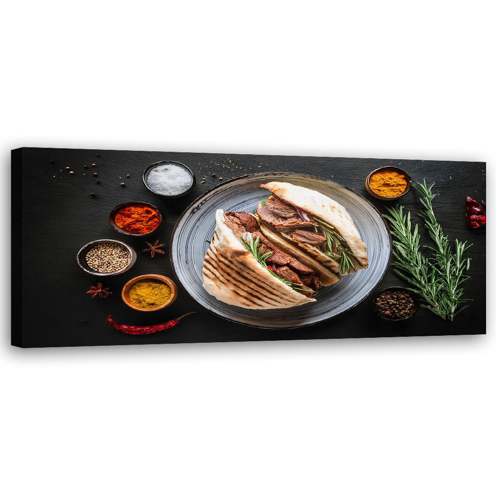 WANDBILD kebab kebap gewürze essen für die küche - Multicolor, Textil (90/30cm) - Feeby