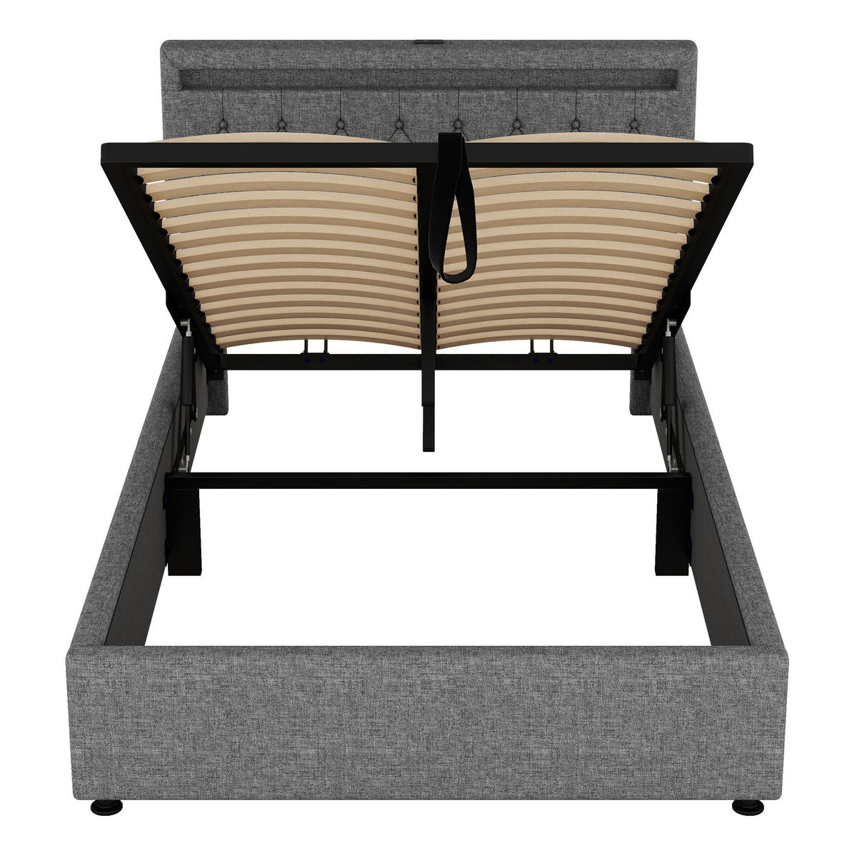 POLSTERBETT mit Stauraum, LED und USB 140x200 cm Leinen Grau - Grau, Metall (140/200cm) - Meubliv