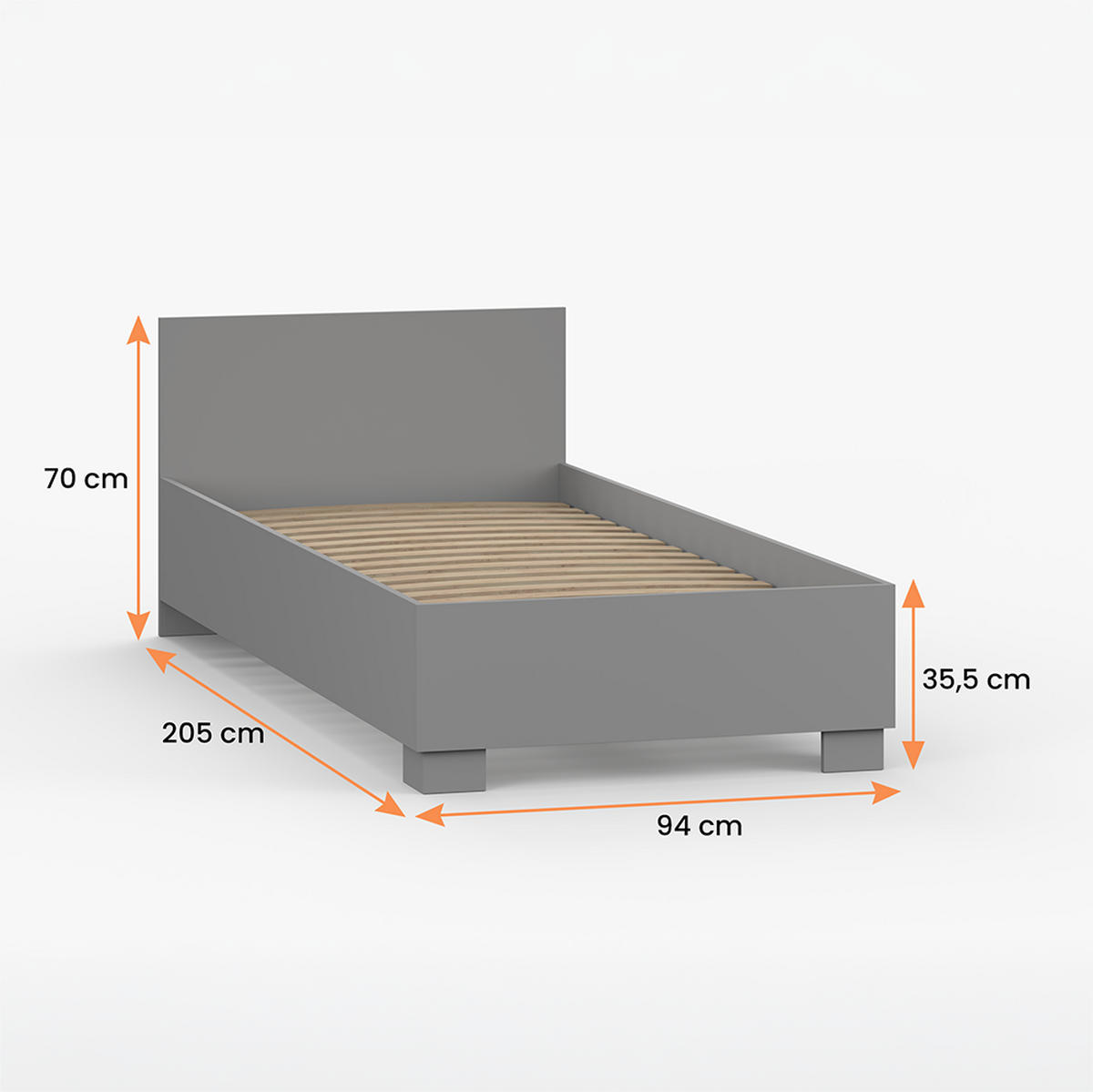 BETT 90×200 JONAS II 36 Grau/Grau - Grau, Holzwerkstoff - imoebel24