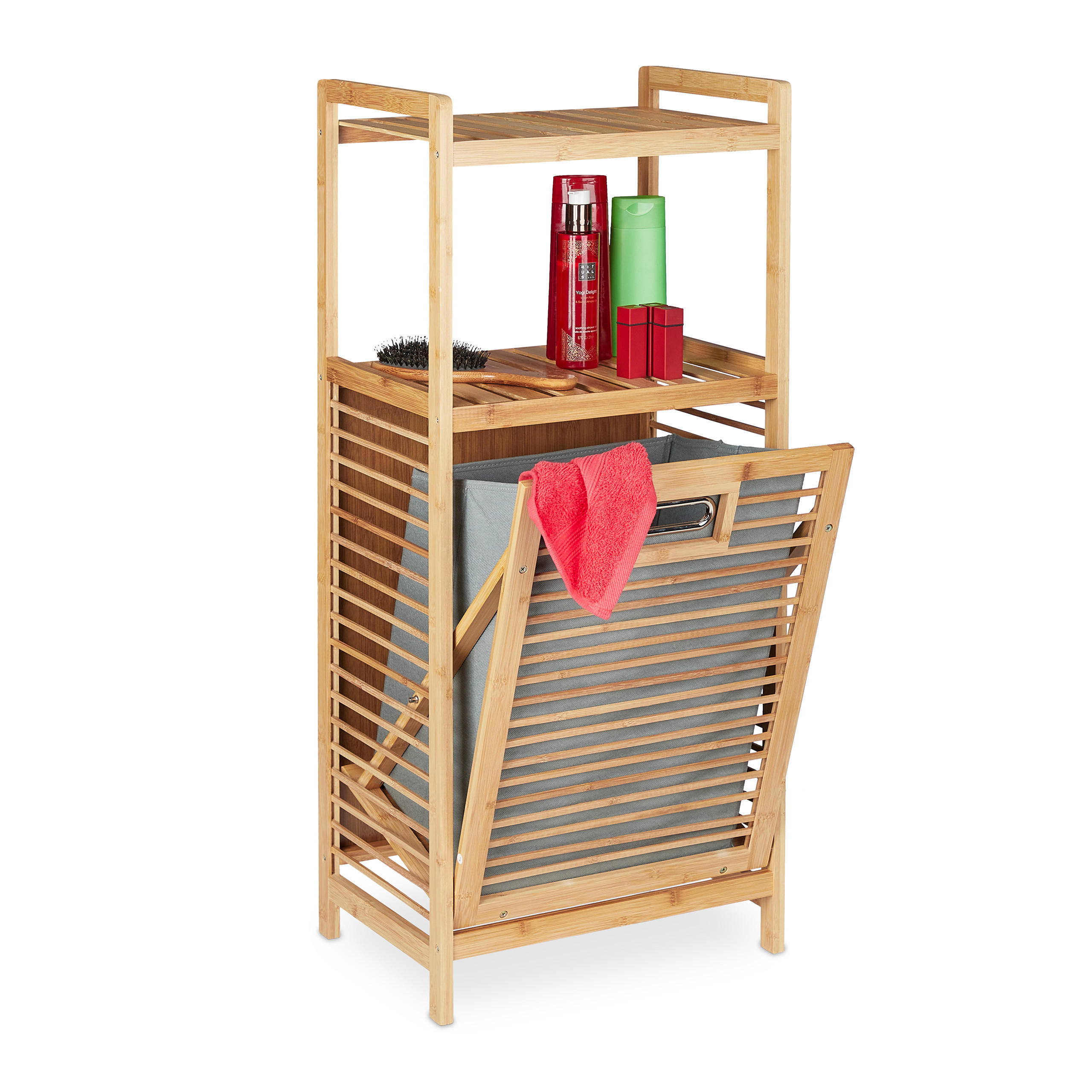 BADREGAL - Multicolor, Holz/Textil (40/95/30cm) - Relaxdays