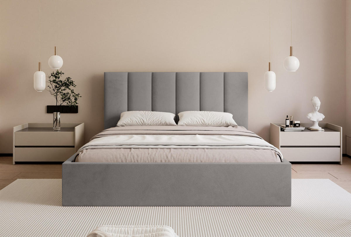 POLSTERBETT Eloria 140x200 cm, Silber - Grau, Textil (140/200cm) - Fedve