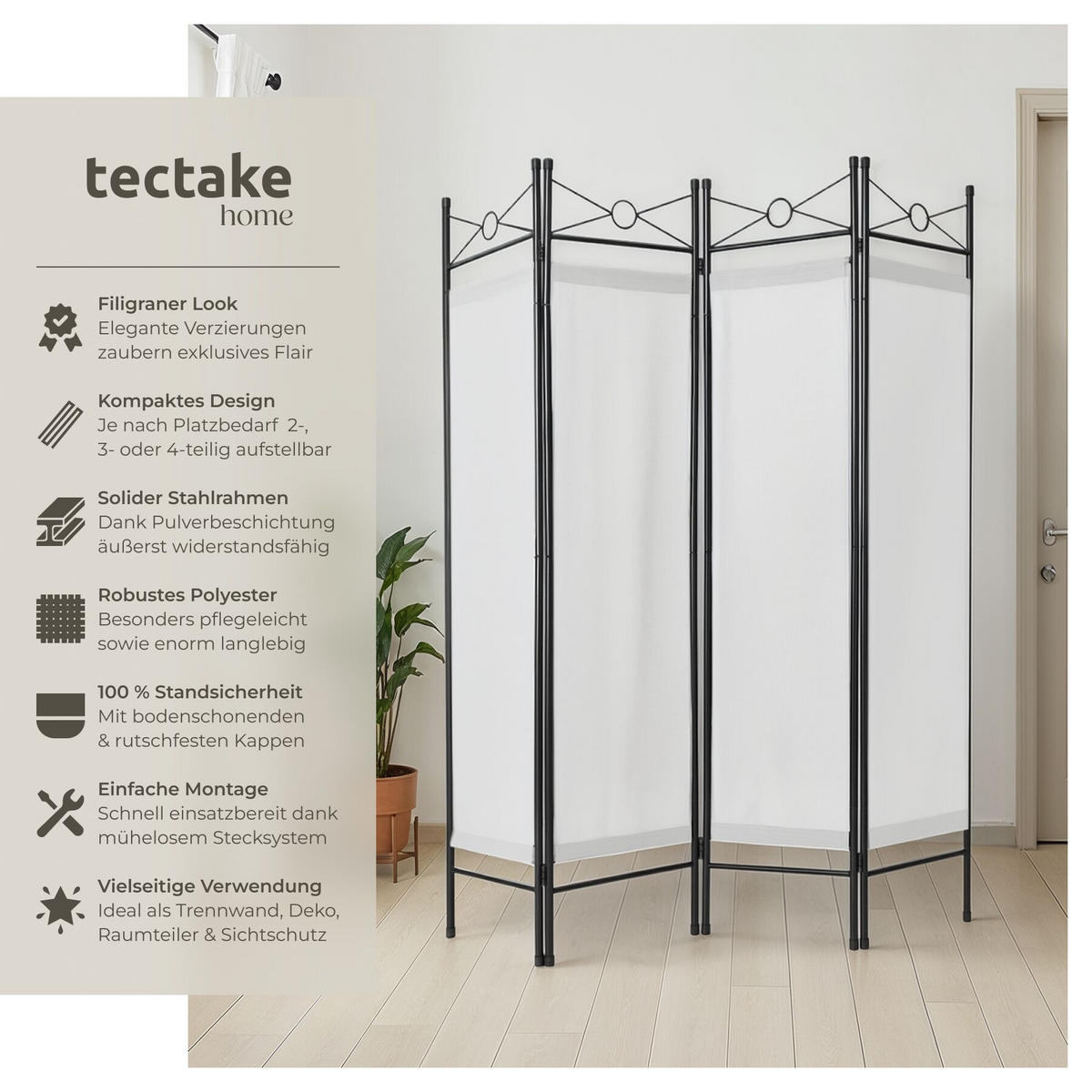 RAUMTEILER , 160 x 2,5 x 180 cm, weiß - Weiß, Metall (2.5/180/160cm) - tectake