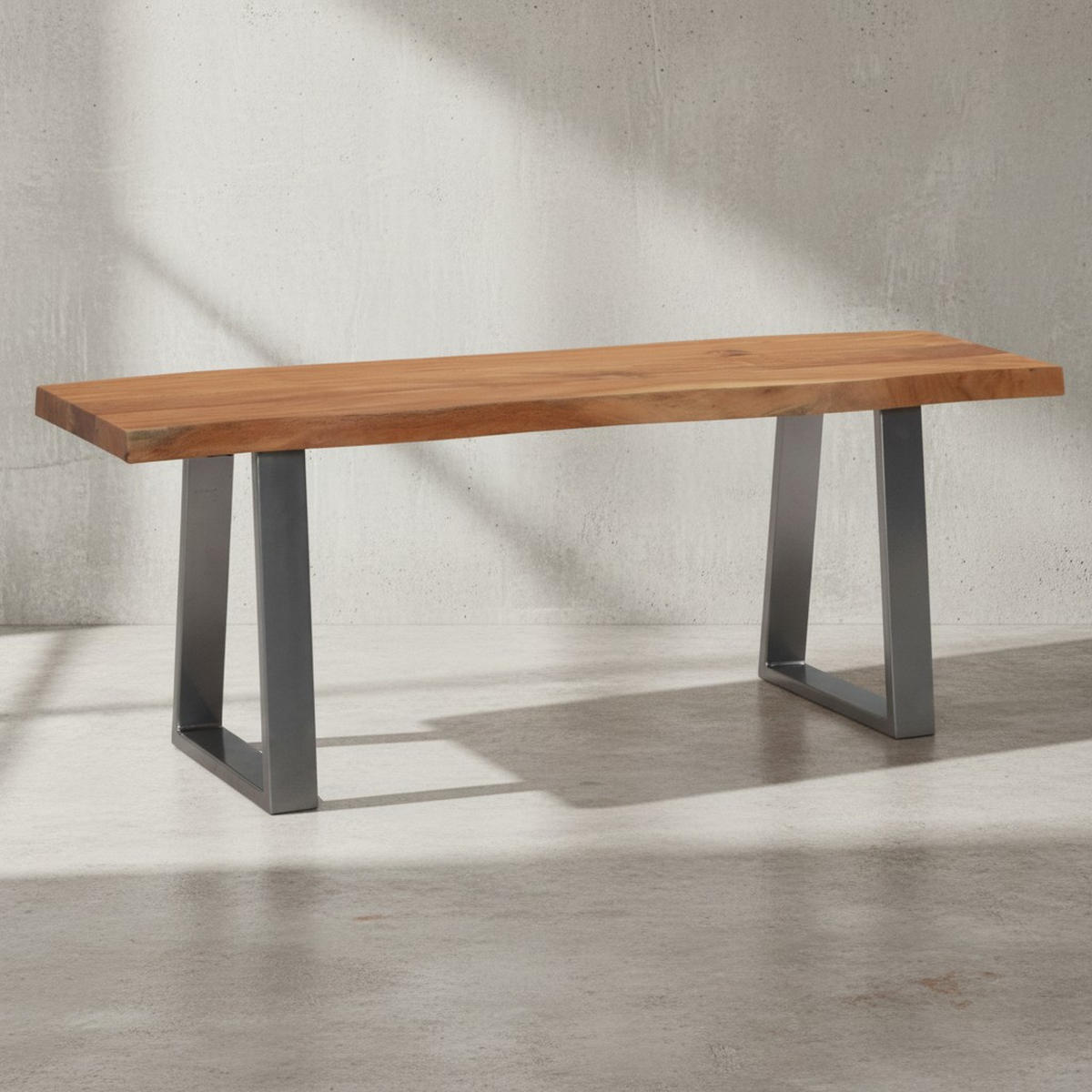 GARDEROBENBANK Massivholz Metall Baumkante, Akazie-Silber 120x40x46 cm - Silberfarben/Braun, Holz/Metall (120/46/40cm) - KADIMA DESIGN