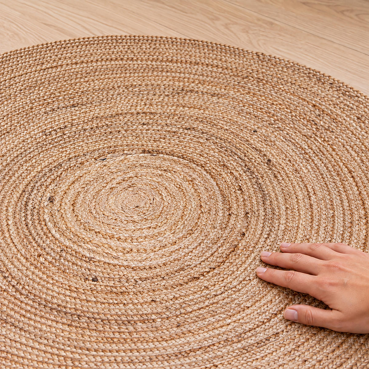 PREPROGA naravna okrogla juta ročno tkana 90 cm - bež, tekstil (90/90cm) - Relaxdays