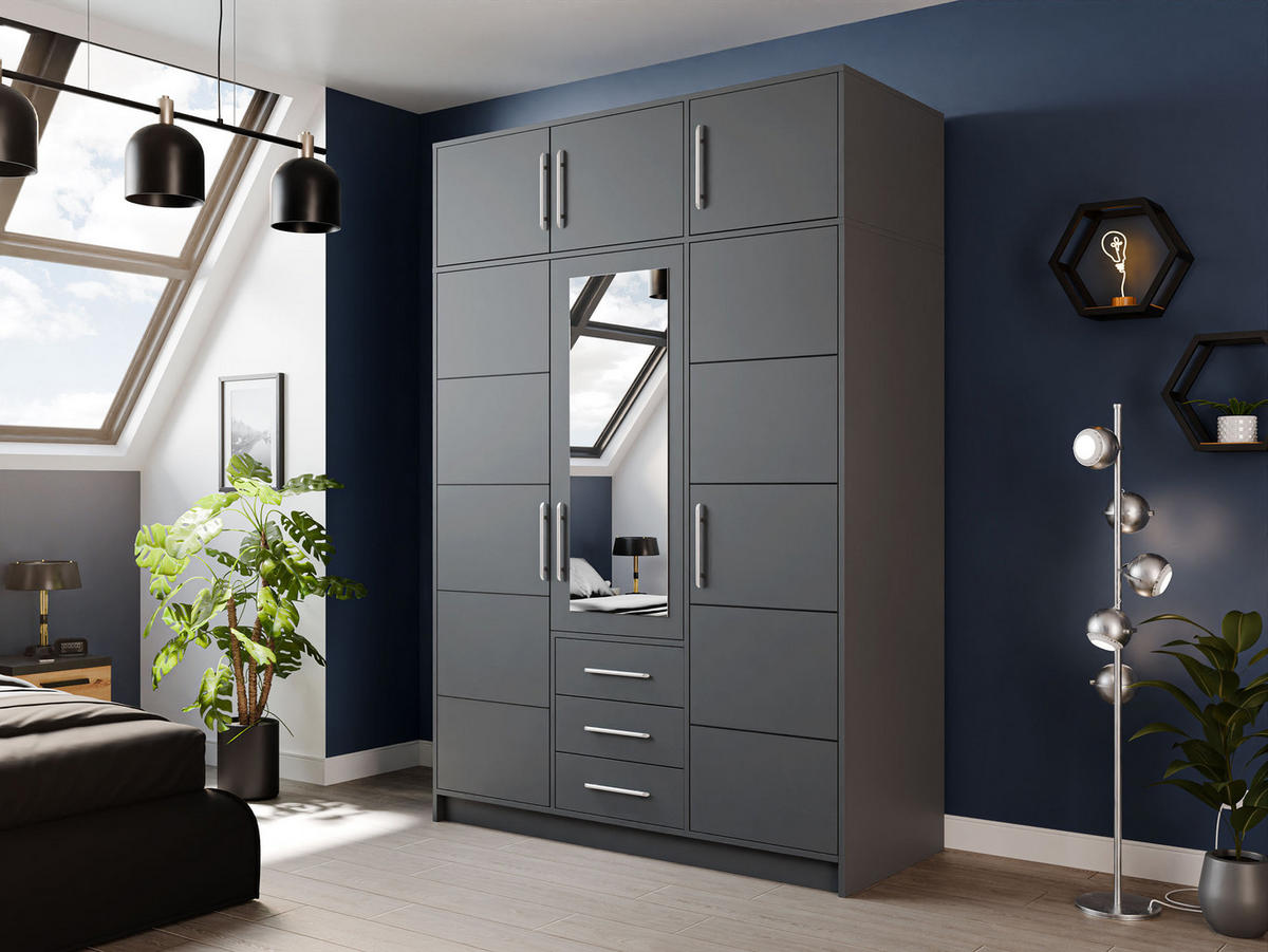 DREHTÜRENSCHRANK Bali D3 mit Schrankaufsatz - Silberfarben/Graphitfarben, Holzwerkstoff/Kunststoff (58/245/147cm) - MIRJAN24