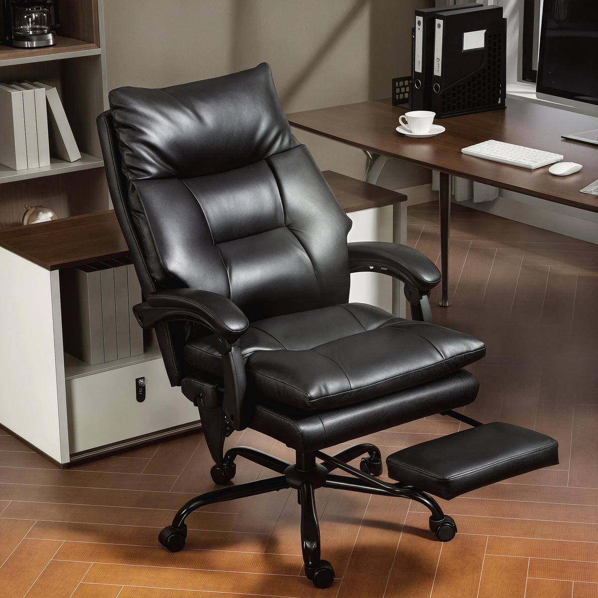 CHEFSESSEL DE-11869 mit aufblasbarer Lordosenstütze Schwarz - Schwarz, Metall (65/121/76cm) - ComfortXL