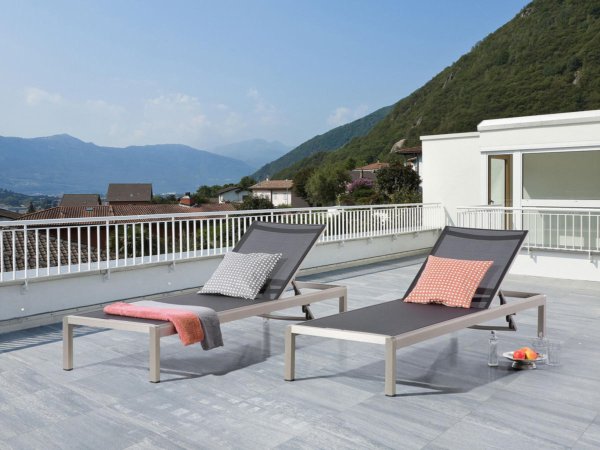 GARTENLIEGE schwarz Fossato - Schwarz, Metall (64/93/198cm) - Beliani
