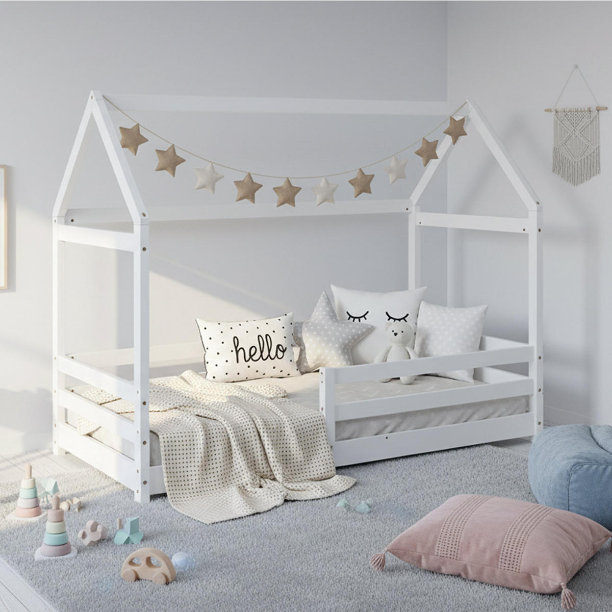 KINDERBETT 80/200 cm Bodenbett Weiß - Weiß, Holz (80/160cm) - Homestyle4u