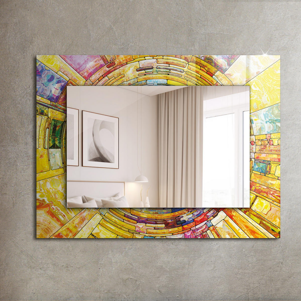SPIEGEL 80 x 60 cm Rechteckig mit Aufdruck - Gelb, Glas (80/60/0.4cm) - TULUP